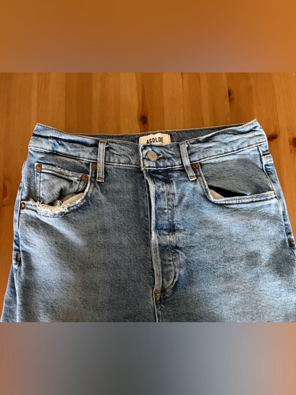 AGOLDE Riley Long Button Fly Straight Leg Blue Jeans Size 27 - Picture 6 of 13